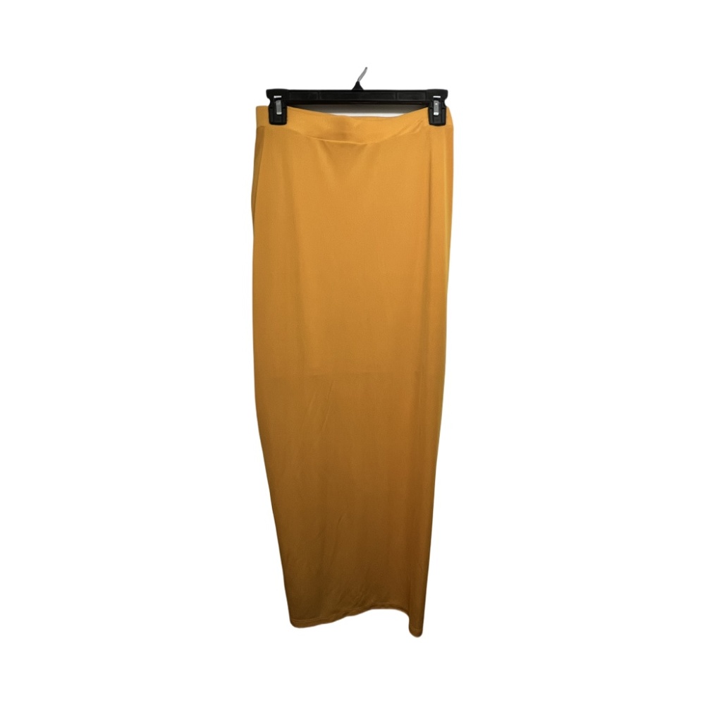 INC International Concepts Light Golden Orange Ruched Maxi Skirt with Slit - Picture 2 of 7